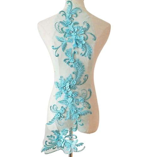 Spitzenapplikationen 3D Perlenblüte Sequenz Lange Spitzen Applikationen Verzierungen DIY Kleid Abschlussball glänzender blauer Perlen Applikationen für Hochzeitskleid -Bekleidung Accessoires von Trrymbbe