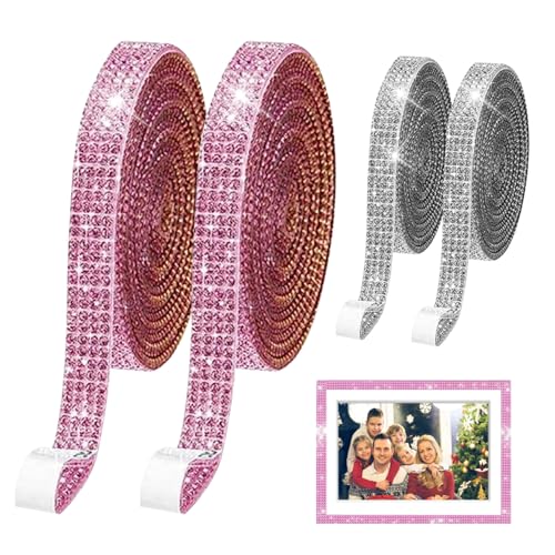 Strassbänder 4pcs 90x0, 8 cm 4 Reihen von Kristallen SHINNY Trimmbare weiße Tiefe Strassblech Selbstklebiger Strassgutgast von Trrymbbe