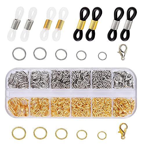 Trsnzul 1 Box Schmuckherstellung Kit 40 Stück Verstellbare Brillenkettenenden 40 Stück Karabinerverschluss Kette Verschluss 1160 Stück Metall Spaltringe Schmuckverschluss für Schmuckherstellung von Trsnzul