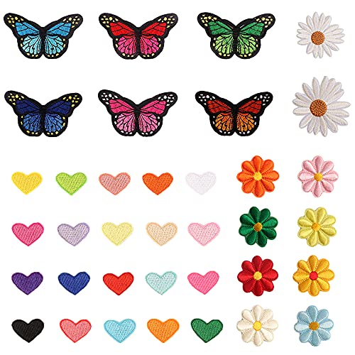 Trsnzul Bügelflicken Blumen 36 Stücke Aufnäher Patches Aufnäher zum Aufbügeln Bügeln Blumen Patches Stickerei Schmetterling Patches Aufnäher In Herzform Flicken zum Aufbügeln Dekoration Patch Sticker von Trsnzul