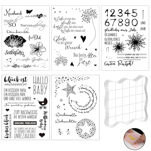 Trsnzul Silikonstempel Set 6 Bögen Clear-Stamps mit Acrylplatte Stempel Sprüche Stempel Buchstaben Set Stempel Personalisiert DIY Weihnachtsstempel Silikon für DIY Scrapbooking Hochzeit Karten Trsnzul Silikonstempel Set 6 Bögen Clear-Stamps mit Acrylplatte Stempel Sprüche Stempel Buchstaben Set Stempel Personalisiert DIY Weihnachtsstempel Silikon für DIY Scrapbooking Hochzeit Karten von Trsnzul