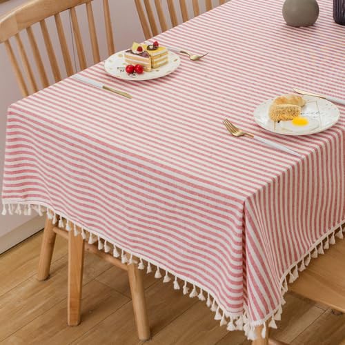 TruDelve Quadratische Tischdecke aus Baumwolle, rot und weiß gestreift, Boho-Tuch, Tischdecken, Outdoor-Tischdecke für Picknick-Tischdecke (Rot, 140 x 140 cm, quadratisch) TruDelve Quadratische Tischdecke aus Baumwolle, rot und weiß gestreift, Boho-Tuch, Tischdecken, Outdoor-Tischdecke für Picknick-Tischdecke (Rot, 140 x 140 cm, quadratisch) von TruDelve