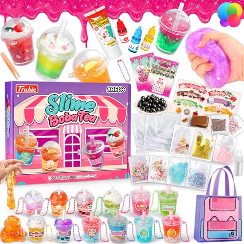 Trubic Miniaturen Bubble Tea Schleim Selber Machen Set Mit 46 Slime Charms,DIY Schleim Kinder,Sensorik Sspielzeug Geschenk Mädchen 6 7 8 9 10 11 12 Jahre,Weihnachten Mitgebsel Kindergeburtstag von Trubic