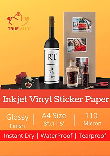 True-Ally Selbstklebendes Vinyl-Fotopapier für Tintenstrahldrucker (weiß), wasserdicht, trocknet schnell, reißfest, DIY-Aufkleber, Druckkunst, 50 Blatt (A4-50 Blatt) von True-Ally