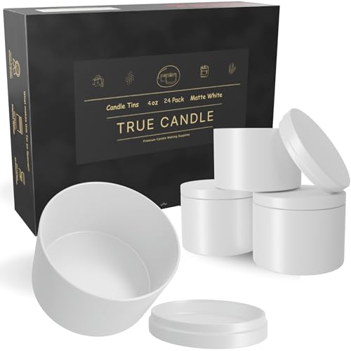 True Candle,24xhochwertige mattweiße Kerzendosen, 118 ml, farbige Innenseite, Kerzenbehälter, leere Kerzengläser mit Deckel, Kerzendosen für die Herstellung von Kerzen, kleine Dosen, Metalldose von True Candle