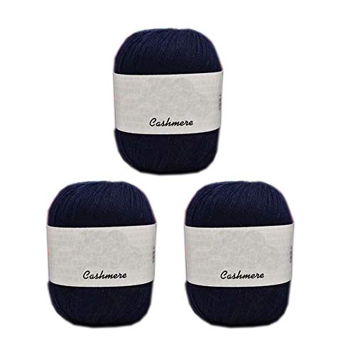 3 Knäuel 100% Kaschmir-Merinowoll-Mischgarn, weiches Kaschmirgarn, Strickgarn, Häkelgarn, für Strickpullover, Schal, Handschuhe, insgesamt 150 g (Marineblau) von Truevalue