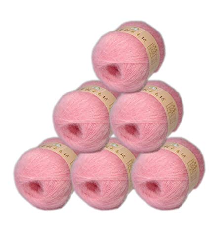 6 Knäuel Angora Mohair Wolle Garn Weiche Fingering Baby Mohair Kaschmir Handhäkeln Garn zum Stricken DIY Schal Pullover Garn Garn 300g (Rosa) von Truevalue
