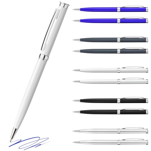 Truevaste 20er Set Kugelschreiber Set, 0.7mm Hochwertige Druckkugelschreiber mit Metallgehäuse & Ergonomischm Drehmechanismus, Ball point Pen für Perfektes Schreiben, Blau Öltinte, Weiß Gehäuse von Truevaste