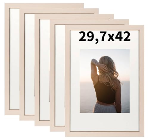 Truevaste 5 Stk. Bilderrahmen A3 Holz, 29,7x42 cm MDF Fotorahmen, Klassischer Rahmen für Wand Tischbilderrahmen, Picture Frame für Poster Dokument Hochzeitsfotos Abschlusszeugnis Jubiläum Geschenk von Truevaste