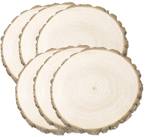 Truevaste Holzscheiben 30 cm, 6er Set Runde Baumscheiben 28-32 cm ohne Loch – Naturholz Unbehandelte Holz Log Scheiben aus Paulownia Holz für DIY Basteln, Hochzeit und Weihnachtsdeko, 20mm Dicke von Truevaste