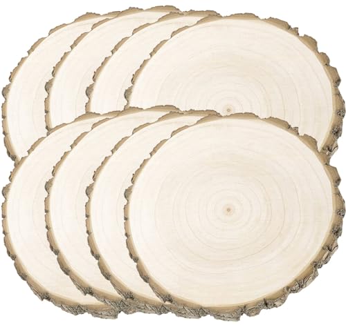 Truevaste Holzscheiben 30 cm, 8er Set Runde Baumscheiben 28-32 cm ohne Loch – Naturholz Unbehandelte Holz Log Scheiben aus Paulownia Holz für DIY Basteln, Hochzeit und Weihnachtsdeko, 20mm Dicke von Truevaste
