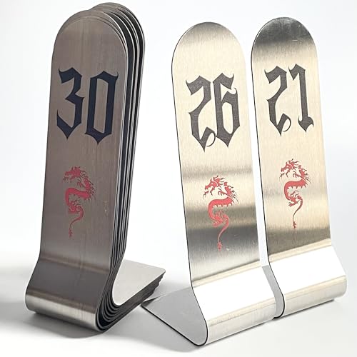 Tischkarten aus Edelstahl, 15,2 cm, vertikal, doppelseitig, stapelbar, Metall-Tischkartenhalter (20,3 cm, Silber, Schwarz und Rot, 53-76 cm), 10 Stück von Truewon