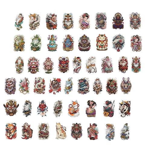 50pcs Japanische Tätowierungen Inspirierter Aufkleber Pet Decal Easy Application Und Entfernungskleber Zum Hinzufügen Künstlerischer Charme Moderner Tätowierstil von Trufolxiaz