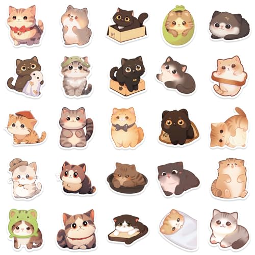 50pcs Katzen Tieraufkleber Für Notebook Journal Wasserflasche Laptop Skateboard Sammelalbum Kinder Motivationsaufkleber Skateboard Katzen Aufkleber von Trufolxiaz