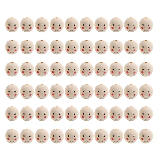 60pcs Holzgesicht Perlen Lächelt Perlen Mit Löchern Natürliche Holzperlen Runden Losen Perlen Für Kunsthandwerk Und Schmuck Making Holzperlen von Trufolxiaz