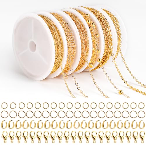 14m 6 Rollen Gliederkette Gold, Ketten Selber Machen Set Schmuck Selber Machen Set Gliederkette Meterware Goldkette mit Ringen und Karabinerverschlüssen für Halsketten Armbänder Schmuckherstellung 14m 6 Rollen Gliederkette Gold, Ketten Selber Machen Set Schmuck Selber Machen Set Gliederkette Meterware Goldkette mit Ringen und Karabinerverschlüssen für Halsketten Armbänder Schmuckherstellung von Trukafie
