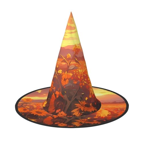 Trukd Gruselhut, Halloween-Hexe, gelbe Sonnenblumen bei Sonnenuntergang, Hut für festliche Kopfbedeckung, Cosplay-Party, schwarz von Trukd