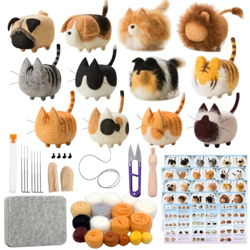 Truslin Nadelfilz-Set, Bastelset für Erwachsene und Frauen, Hobby-Set mit Filzbedarf, Filznadeln, Filzwolle und Werkzeugen für Anfänger, Erwachsenen-Bastelsets, gesichtslose Tiere, 12 Stück von Truslin