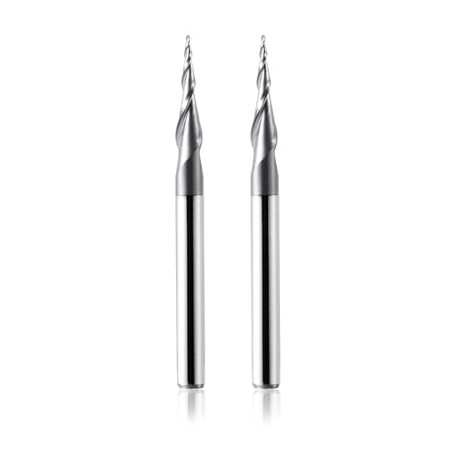 2 Stück 2 Flöten Kugelkopffräser mit Konischer Spitze CNC Gravierfräser R0,25mm 3,175mm (1/8") Schaft Vollhartmetallfräser für Oberfräse mit TiAlN Beschichtung für 2D und 3D Gravur von Trvoxviq