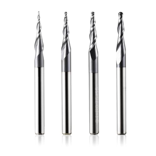 4 Stück 2 Flöten Kugelkopffräser mit Konischer Spitze CNC Gravierfräser R0,25mm-R1,0mm 3,175mm (1/8") Schaft Vollhartmetallfräser für Oberfräse mit TiAlN Beschichtung für 2D und 3D Gravur von Trvoxviq
