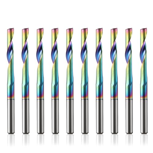 CNC-Fräser für Aluminium mit einer Nut, 3.175mm Schaft Schaftfräser Spiralfräser Bit VHM mit DLC-Beschichtungs,1/8'' Schnittdurchmesser 22mm Schnittlänge Endfräser, Vollhartmetall-Schaftfräser,10PCS von Trvoxviq