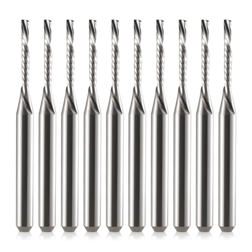 Hartmetall-Spiral-Bit, 1/8-Zoll-Schaft, 0,63 cm Schnittdurchmesser, O-Nut, Downcut, CNC-Frässtift, Hartmetall-Spirale, Einzelrillen-Downcut-Bit für Acryl, PVC, MDF, Holz, 10 Stück von Trvoxviq