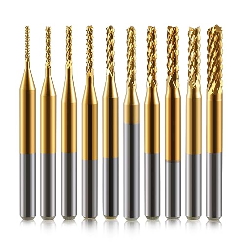 Trvoxviq 10 Stücke Hartmetall Schaftfräser, 1/8 Schaft Titan Coat CNC Fräser Stückchen Fräser Schnitzsatz, Stirnfräser Drehgrat Werkzeug Gravur Bits für PCB/SMT/Hartholz/Leiterplatte/Faser, 0,8-3,0mm Trvoxviq 10 Stücke Hartmetall Schaftfräser, 1/8 Schaft Titan Coat CNC Fräser Stückchen Fräser Schnitzsatz, Stirnfräser Drehgrat Werkzeug Gravur Bits für PCB/SMT/Hartholz/Leiterplatte/Faser, 0,8-3,0mm von Trvoxviq