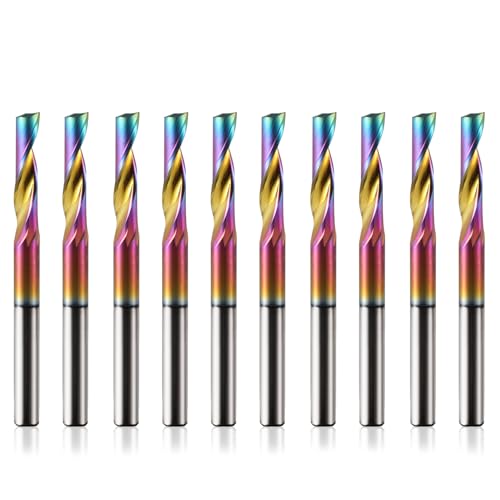 Trvoxviq Alu Fräser 3,175mm Schaft Einschneider VHM Schaftfräser 12mm Schnittdurchmesser 38mm Schnittlänge mit DLC-Beschichtung CNC Fräser für Aluminium, Acryl, Messing 10 Stück von Trvoxviq