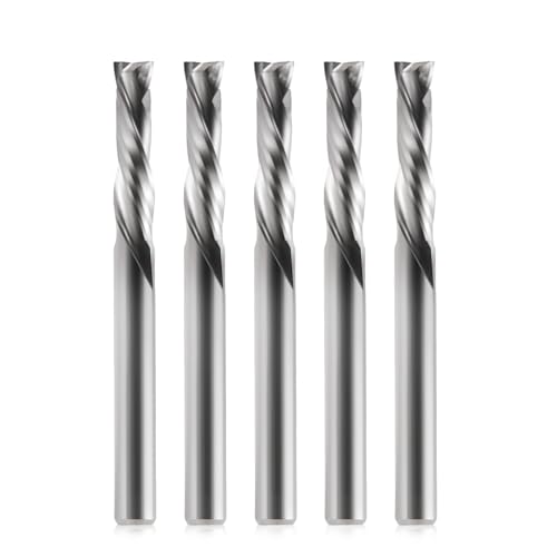 Trvoxviq Kompressions-CNC-Spiralfräser-Bits, 5 Stück, 2 Rillen, 5/32-Zoll-Schaft nach oben unten geschnitten, Vollhartmetall-Schaftfräser, 1,7 cm Schnittlänge, Fräser, CNC-Bits für Holzgravur Trvoxviq Kompressions-CNC-Spiralfräser-Bits, 5 Stück, 2 Rillen, 5/32-Zoll-Schaft nach oben unten geschnitten, Vollhartmetall-Schaftfräser, 1,7 cm Schnittlänge, Fräser, CNC-Bits für Holzgravur von Trvoxviq