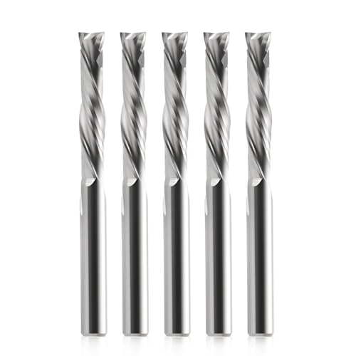 Trvoxviq Kompressions-CNC-Spiralfräser-Bits, 5 Stück, 2 Rillen, 5/32-Zoll-Schaft nach oben unten geschnitten, Vollhartmetall-Schaftfräser, 7/8 Zoll Schnittlänge, Fräser, CNC-Bits für Holzgravur von Trvoxviq