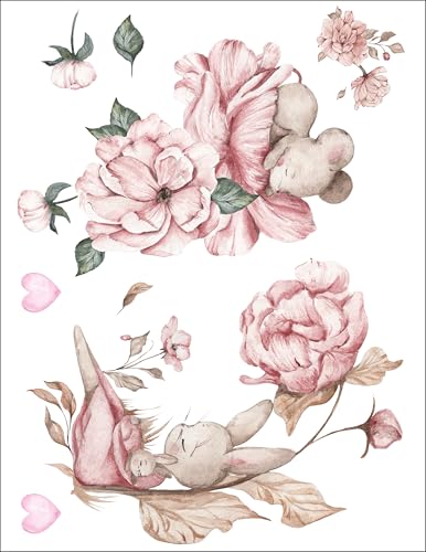 Bügelbilder Set für Textilien DIN A4 Kinder Mädchen Jungen Dino Einhorn Waldtiere Aufbügelbild zum aufbügeln verschiedene Designs Aufbügler Transferbilder (32 - Mama Hase und Maus Aquarell) von TryPinky