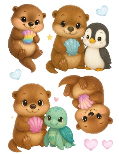 Bügelbilder Set für Textilien DIN A4 Kinder Mädchen Jungen Dino Einhorn Waldtiere Aufbügelbild zum aufbügeln verschiedene Designs Aufbügler Transferbilder (34 - Otter) von TryPinky