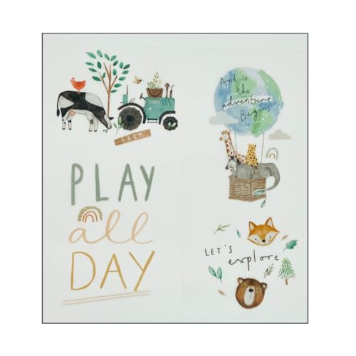 Bügelbilder Set für Textilien DIN A4 Kinder Mädchen Jungen Dino Einhorn Waldtiere groß klein Aufbügelbild zum aufbügeln verschiedene Designs Aufbügler Transferbilder (11 - Play all day) von TryPinky