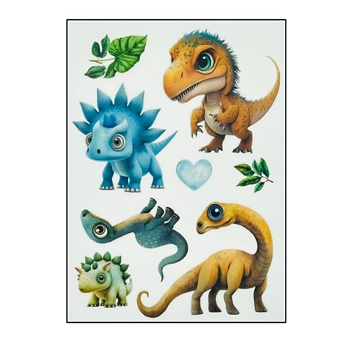 Bügelbilder Set für Textilien DIN A4 Kinder Mädchen Jungen Dino Einhorn Waldtiere groß klein Aufbügelbild zum aufbügeln verschiedene Designs Aufbügler Transferbilder (1- Dinosaurier) von TryPinky