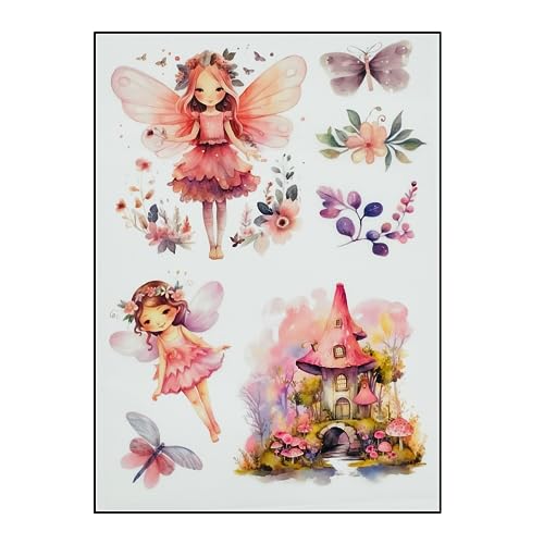 Bügelbilder Set für Textilien DIN A4 Kinder Mädchen Jungen Dino Einhorn Waldtiere groß klein Aufbügelbild zum aufbügeln verschiedene Designs Aufbügler Transferbilder (10 - Rosa Feen) von TryPinky