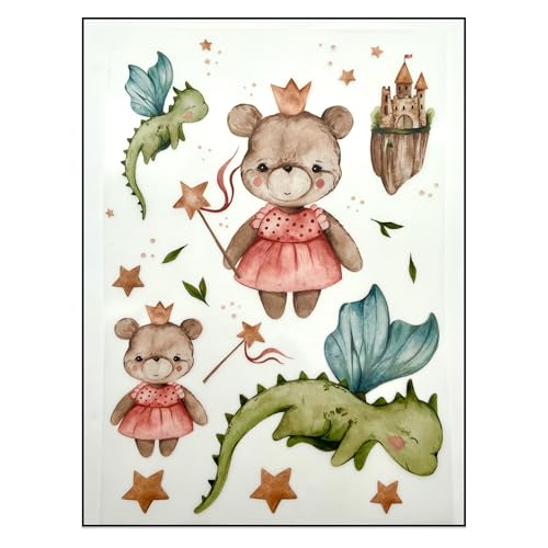Bügelbilder Set für Textilien DIN A4 Kinder Mädchen Jungen Dino Einhorn Waldtiere groß klein Aufbügelbild zum aufbügeln verschiedene Designs Aufbügler Transferbilder (14 - Teddy Prinzessin mit Drache) Bügelbilder Set für Textilien DIN A4 Kinder Mädchen Jungen Dino Einhorn Waldtiere groß klein Aufbügelbild zum aufbügeln verschiedene Designs Aufbügler Transferbilder (14 - Teddy Prinzessin mit Drache) von TryPinky