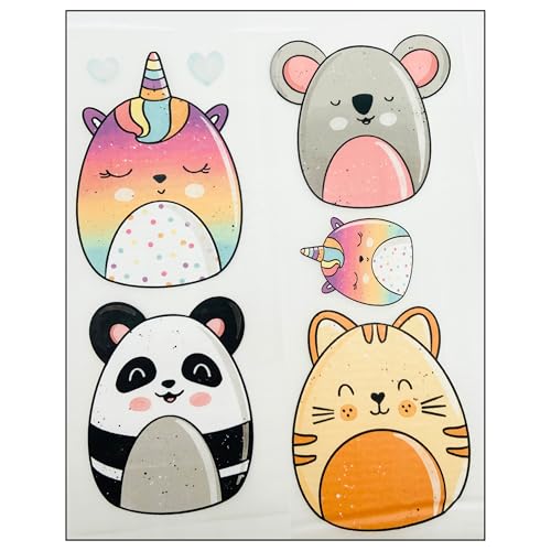 Bügelbilder Set für Textilien DIN A4 Kinder Mädchen Jungen Dino Einhorn Waldtiere groß klein Aufbügelbild zum aufbügeln verschiedene Designs Aufbügler Transferbilder (19 - Knuddelige Tiere) von TryPinky