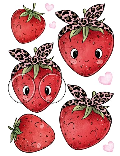 Bügelbilder Set für Textilien DIN A4 Kinder Mädchen Jungen Dino Einhorn Waldtiere groß klein Aufbügelbild zum aufbügeln verschiedene Designs Aufbügler Transferbilder (20 - Süße Erdbeeren) von TryPinky