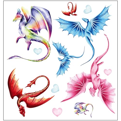 Bügelbilder Set für Textilien DIN A4 Kinder Mädchen Jungen Dino Einhorn Waldtiere groß klein Aufbügelbild zum aufbügeln verschiedene Designs Aufbügler Transferbilder (28 - Drachen Bunt) von TryPinky