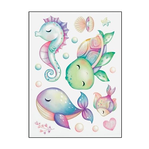 Bügelbilder Set für Textilien DIN A4 Kinder Mädchen Jungen Dino Einhorn Waldtiere groß klein Aufbügelbild zum aufbügeln verschiedene Designs Aufbügler Transferbilder (3 - Meerestiere) von TryPinky