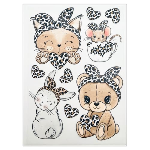Bügelbilder Set für Textilien DIN A4 Kinder Mädchen Jungen Dino Einhorn groß klein Aufbügelbild zum aufbügeln (17 - Süße Leo Tiere) von TryPinky