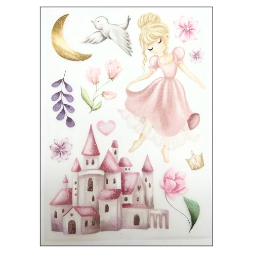 Bügelbilder Set für Textilien DIN A4 Kinder Mädchen Jungen Dino Einhorn groß klein Aufbügelbild zum aufbügeln (22 - Prinzessin Schloss) von TryPinky