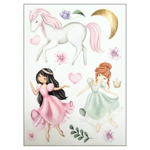 Bügelbilder Set für Textilien DIN A4 Kinder Mädchen Jungen Dino Einhorn groß klein Aufbügelbild zum aufbügeln (23 - Prinzessin Pferd) von TryPinky