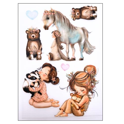 Bügelbilder Set für Textilien DIN A4 Kinder Mädchen Jungen Dino Einhorn groß klein Aufbügelbild zum aufbügeln (24 - Mädchen und Tiere Eda & Mo) von TryPinky