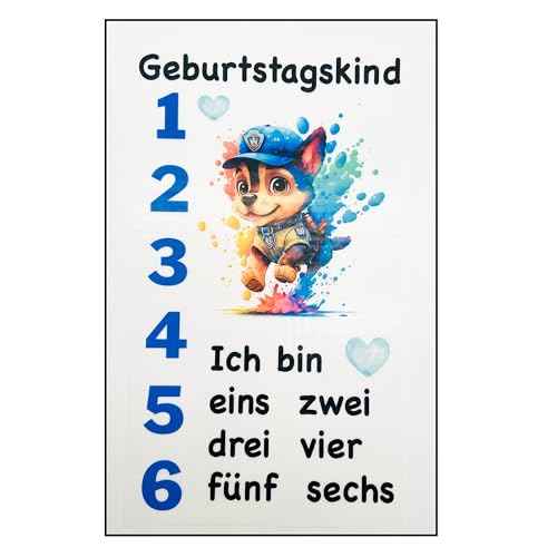 Bügelbilder Set für Textilien Geburtstagskind mit Zahlen Motive zum selber gestalten Regenbogen Kinder Mädchen Jungen Dino Drache groß klein Aufbügelbild aufbügeln (2 - Hund) von TryPinky
