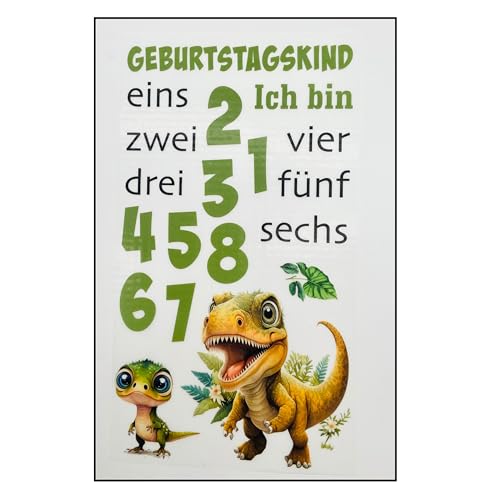 Bügelbilder Set für Textilien Geburtstagskind mit Zahlen Motive zum selber gestalten Regenbogen Kinder Mädchen Jungen Dino Drache groß klein Aufbügelbild aufbügeln (3 - T-Rex) von TryPinky