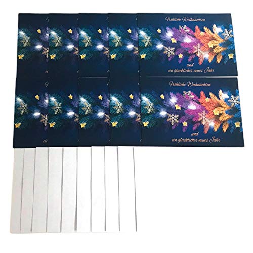 TryPinky® 10 Weihnachtskarten mit Umschlag Set mit weißen Umschlägen - Klappkarten aus hochwertigem Bilderdruck DIN A6 Weihnachtskarte" Tannenzweige Sterne" Blau von TryPinky