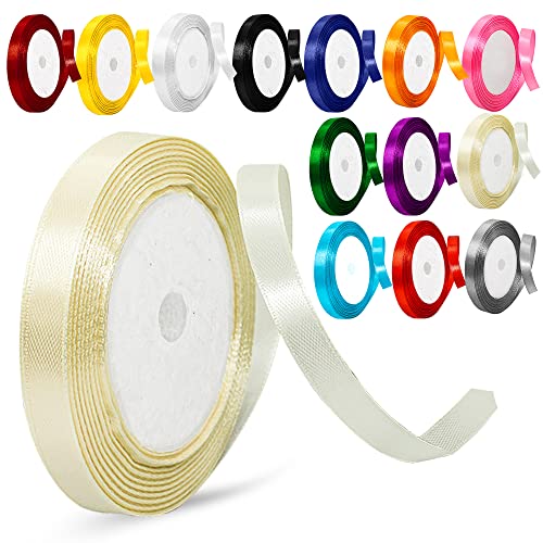 Satinband, 10 mm, einfarbig, Stoffband zum Basteln, Geschenkverpacken, Luftballons, DIY-Nähprojekte, Haarschleifen und Kuchendekoration (10 mm, Beige, Elfenbein, Creme) von TrySalar