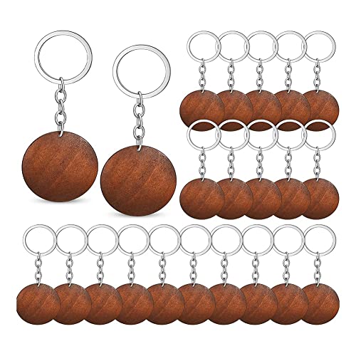 Tsadeer Packung mit 50 Leerzeichen für Holzgravuren Set aus Holz in runder Form Ringe Schlüsselanhänger Zubehör für Metall + Holz für Geschenk von Tsadeer