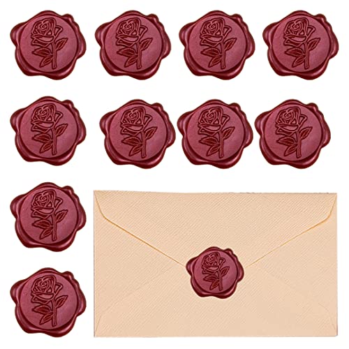 10 Stück Rosenwachssiegel-Aufkleber, Vintage-Stil, geprägt, Siegel-Aufkleber, antiker Blumen, Umschlag-Aufkleber für Hochzeitseinladungen, Weinrot von Tsangbaby